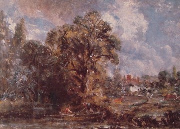 John Constable Werke - Szene auf einem Fluss romantische John Constable